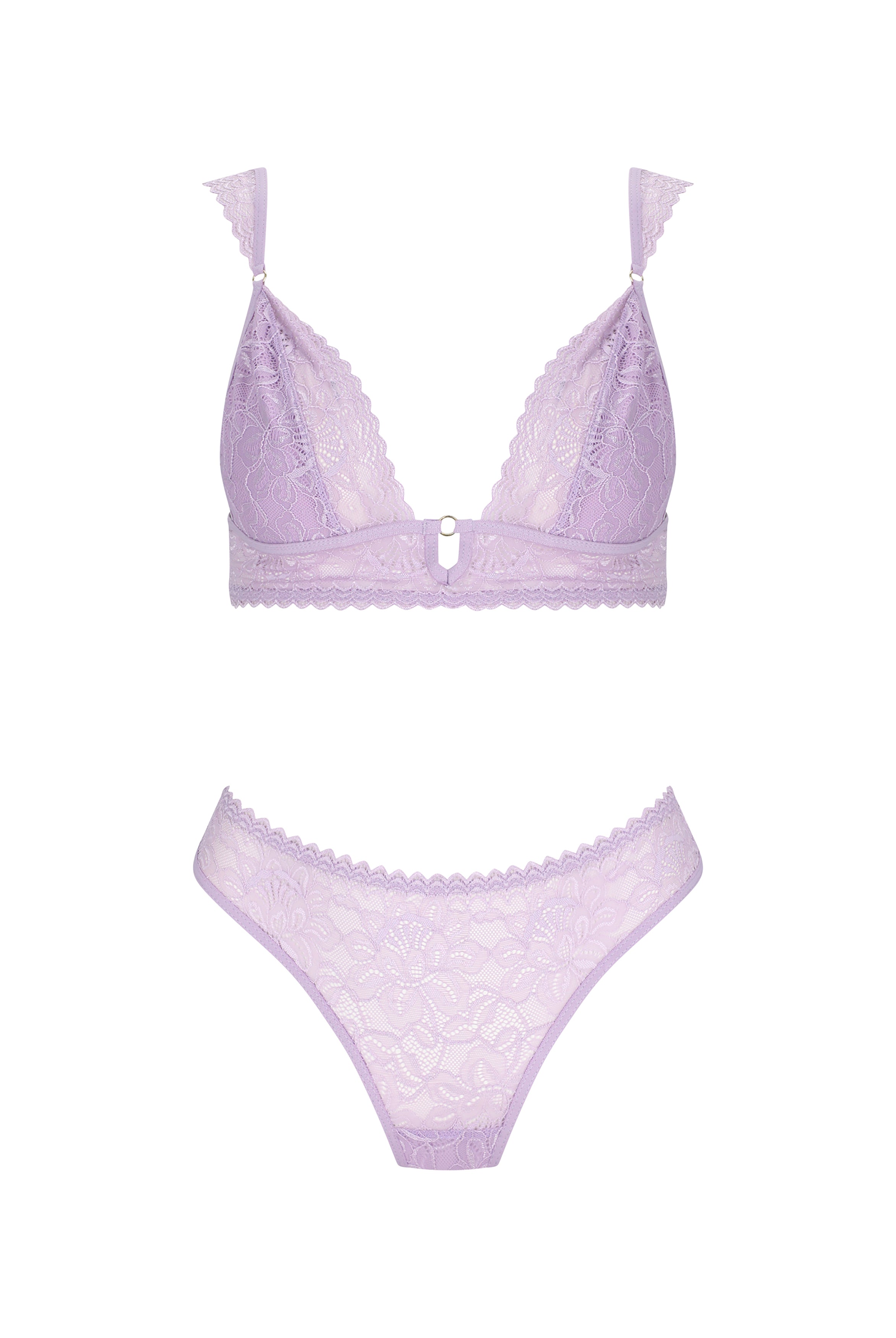 Lavender Bralette Set With Lace Detailing