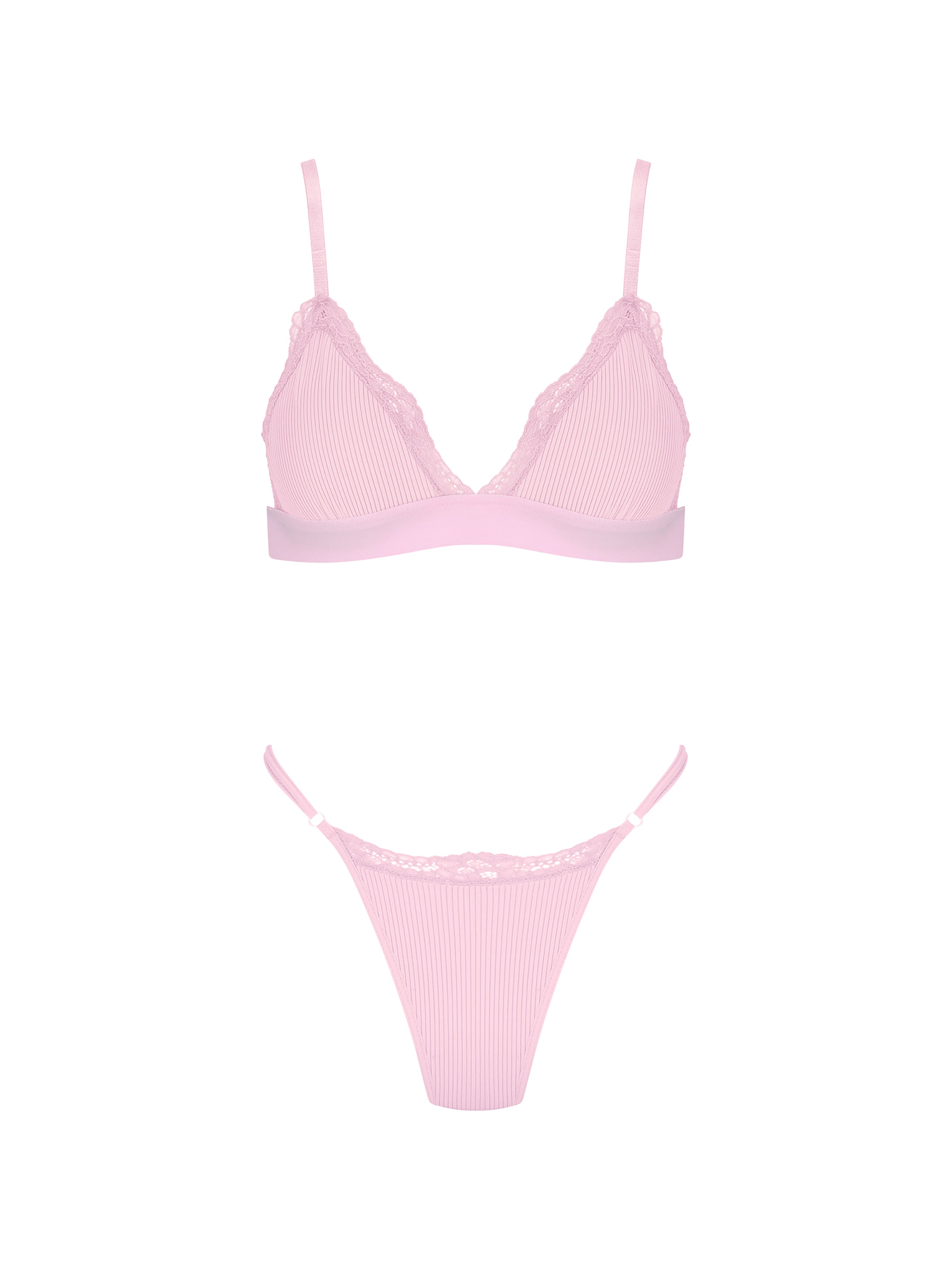 Light Pink Bralette Set With Lace Detailing