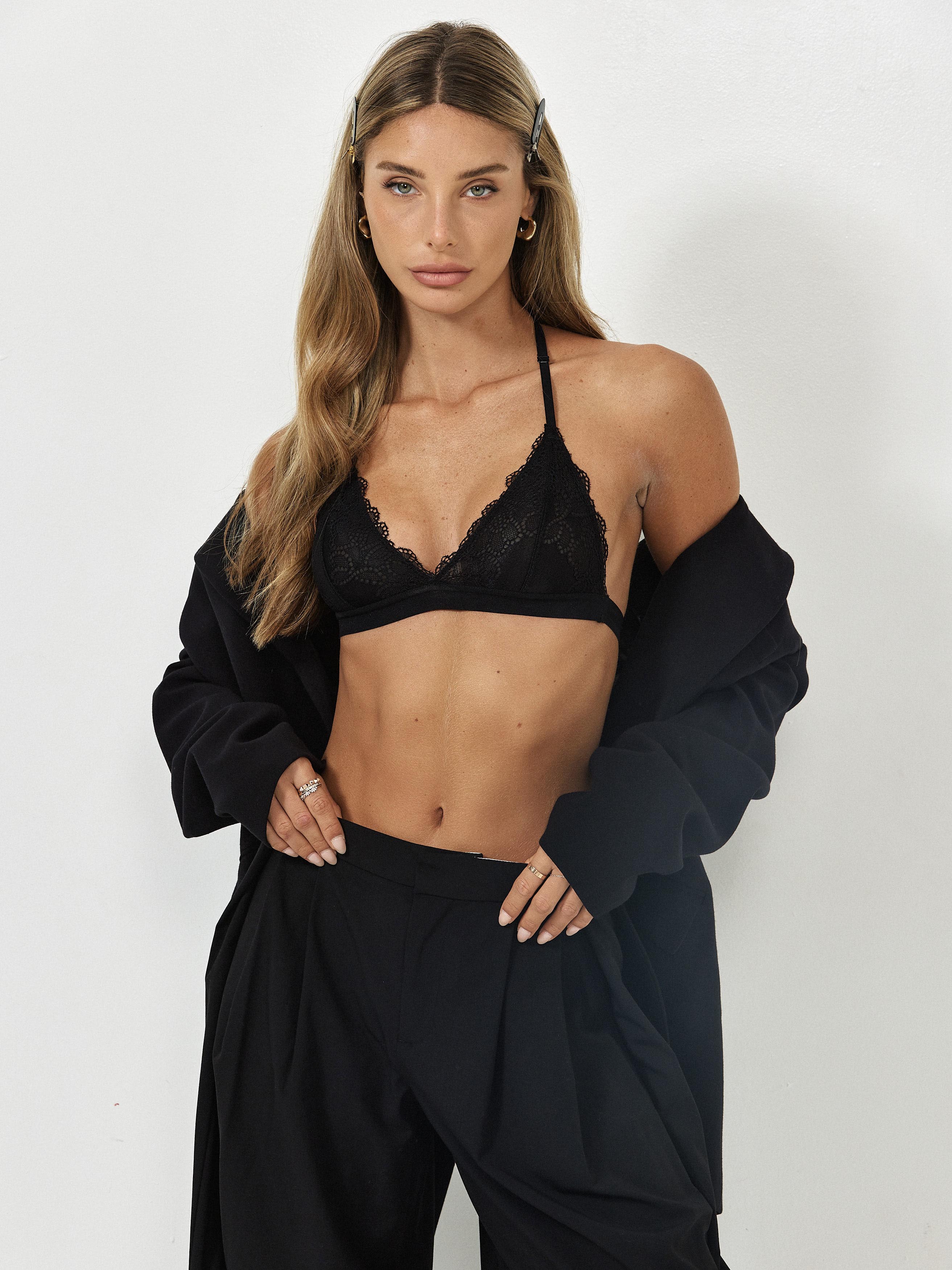 Angelina Black Bralette with Delicate Lace Trim | Soft Mesh – Love