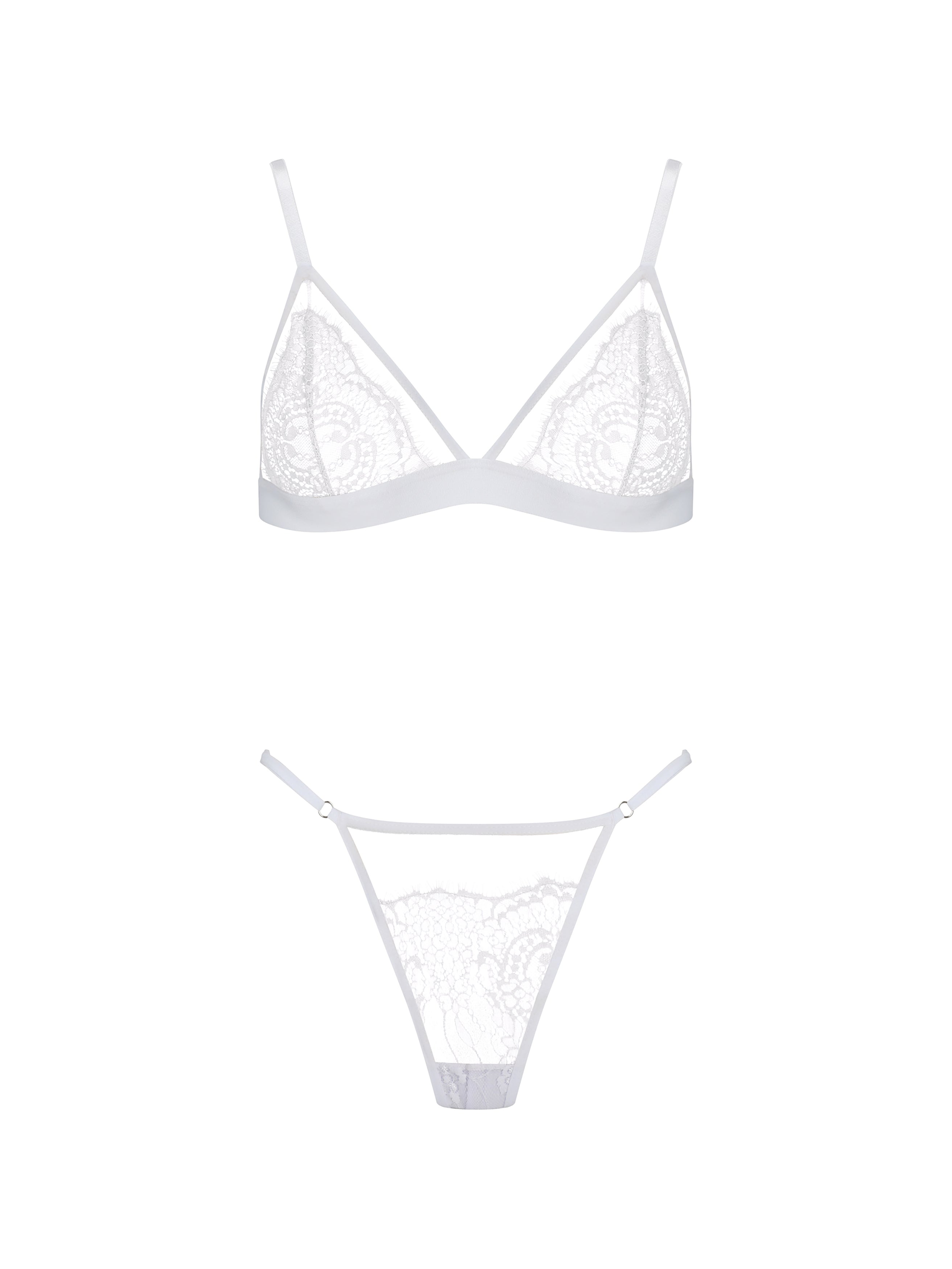 White Bralette Set With Lace Detailing