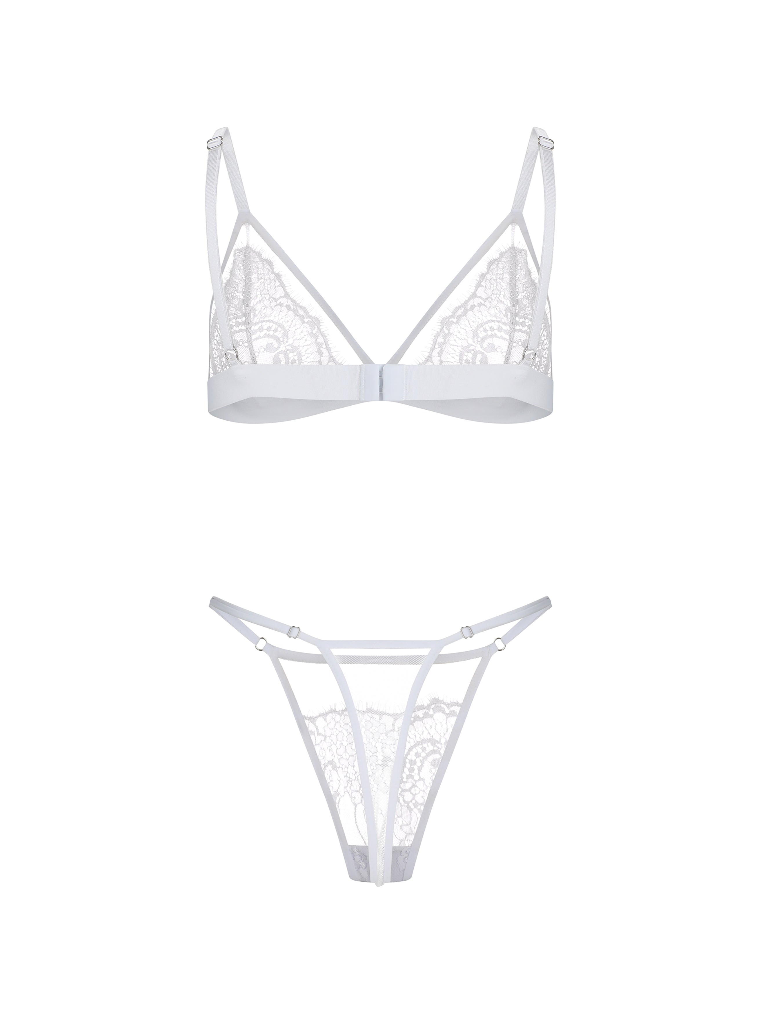 White Bralette Set With Lace Detailing