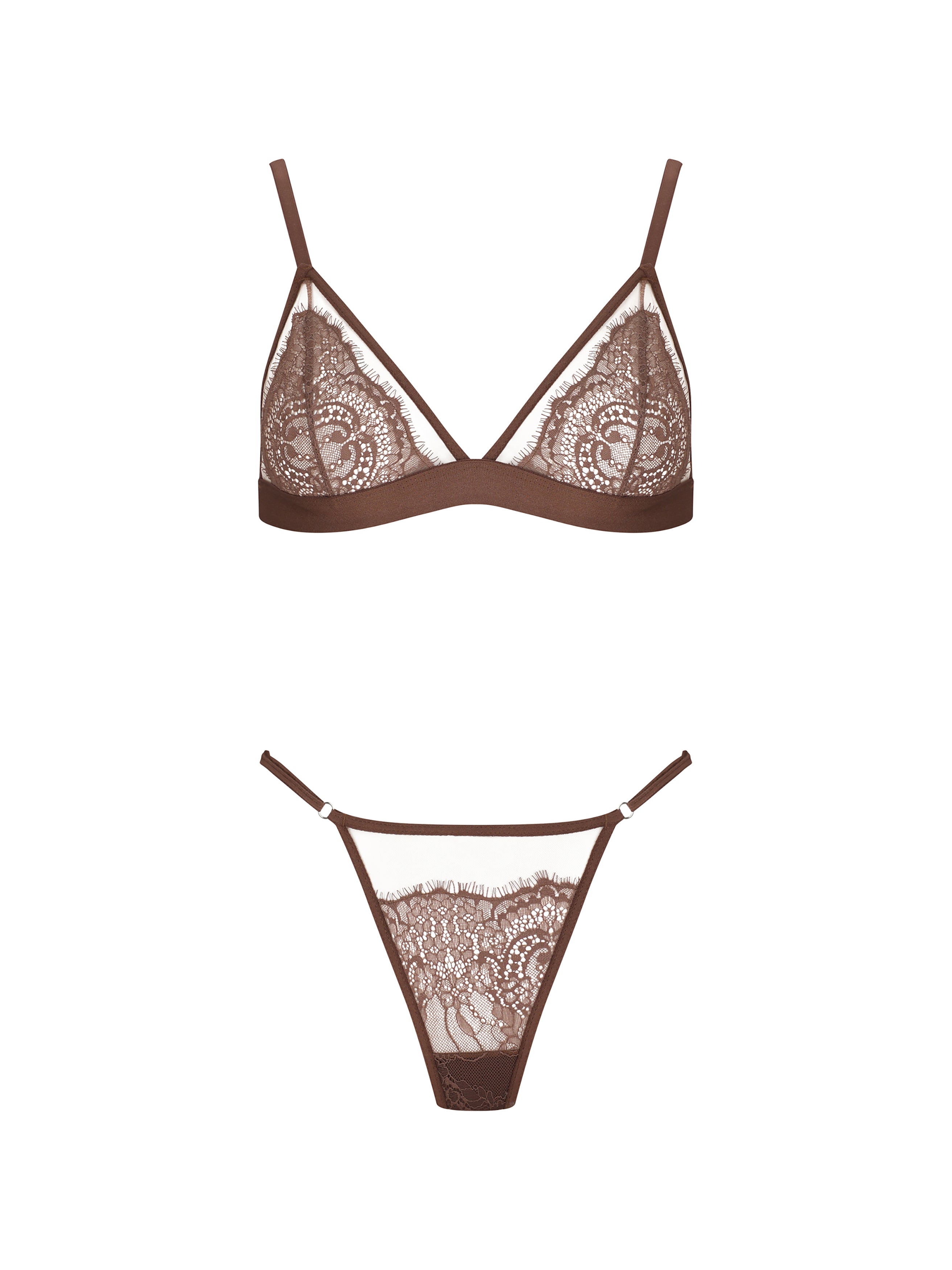 Mocha Bralette Set With Lace Detailing