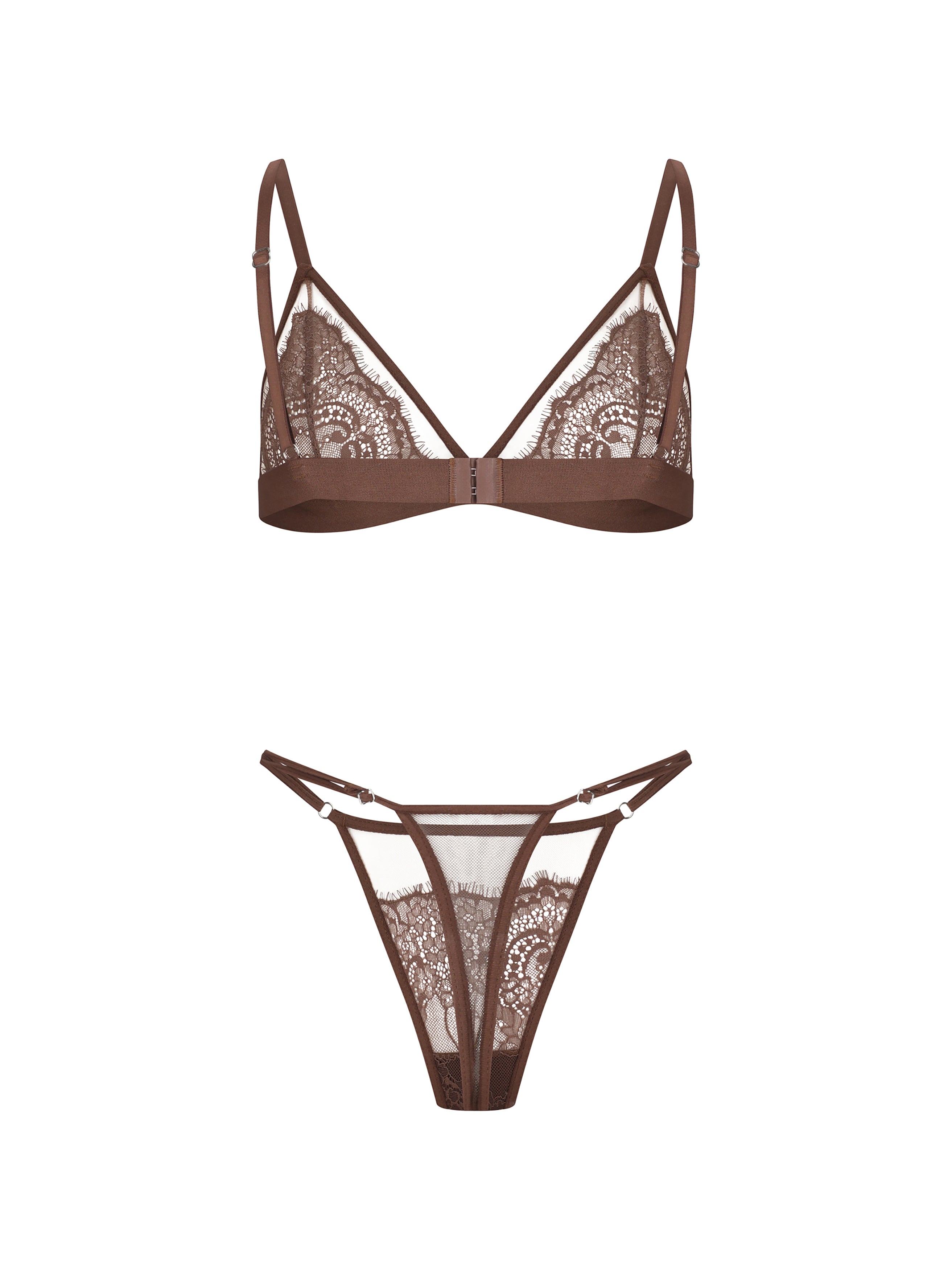 Mocha Bralette Set With Lace Detailing