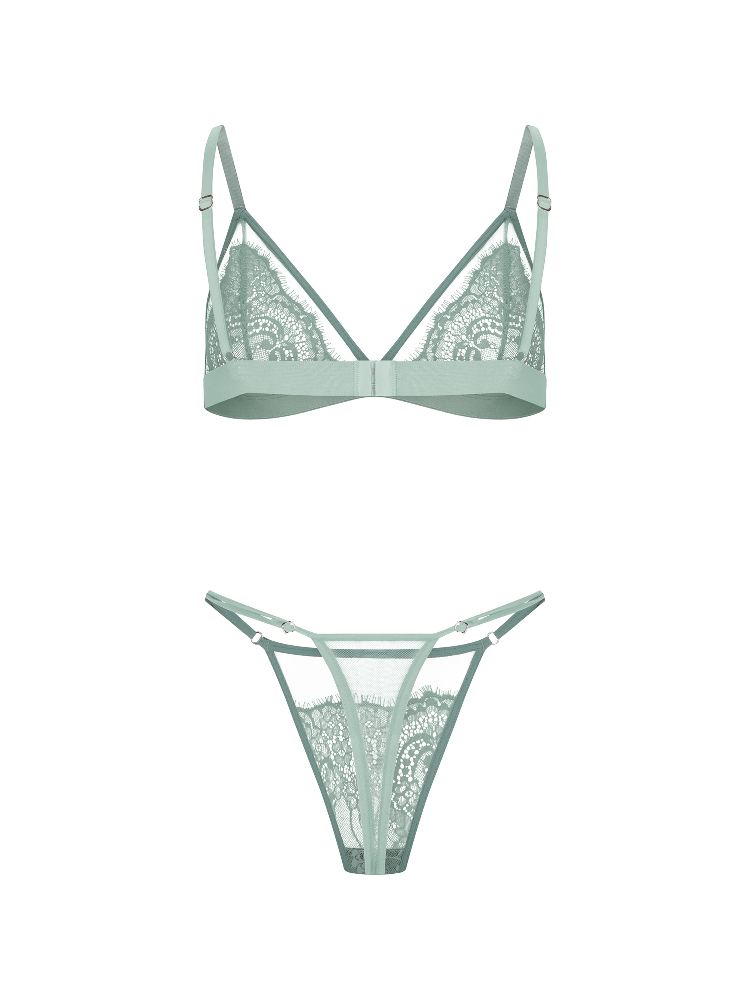 Sage Green Bralette Set With Lace Detailing