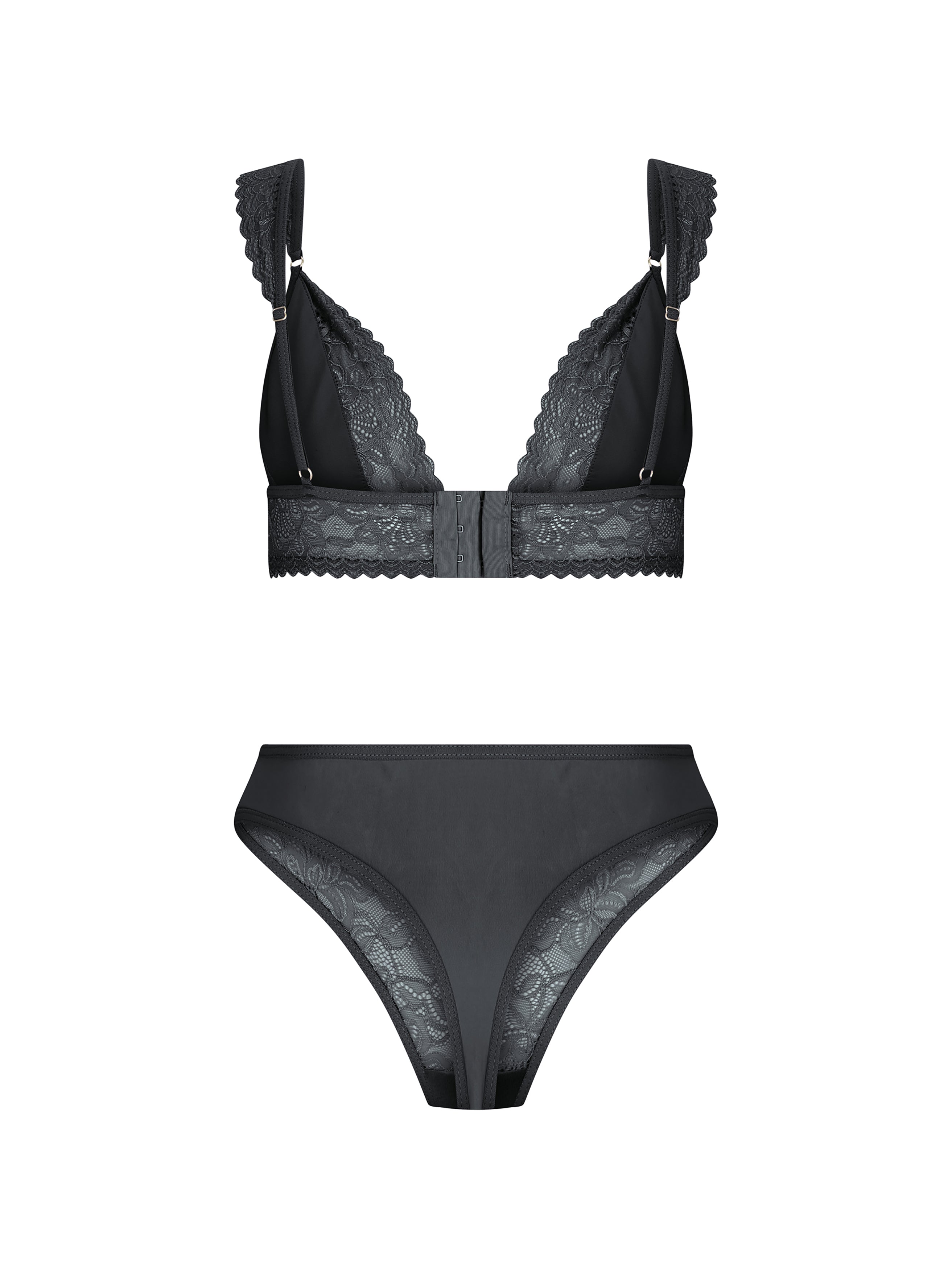 Black Bralette Set With Lace Detailing