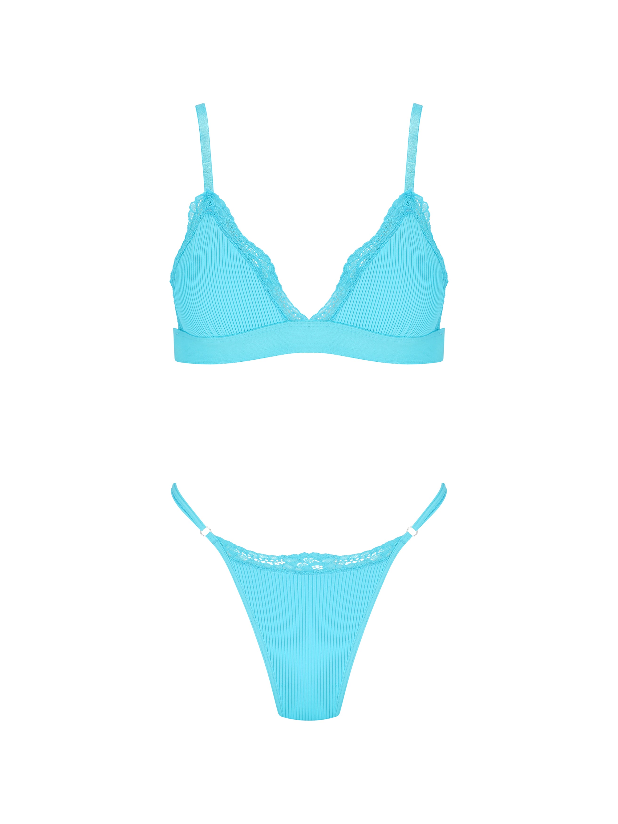 Teal Bralette Set With Lace Detailing