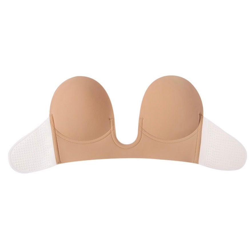 V Plunge Backless Strapless Bra - Beige-
