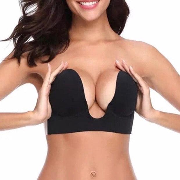 V Plunge Backless Strapless Bra - Black-